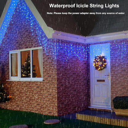 Joomer Christmas Icicle Lights - 19FT Outdoor String Lights Waterproof, 8 Modes Timer Connectable Plug-in String Light for Christmas Party, Eaves, Roofs, Xmas Decorations (Blue)