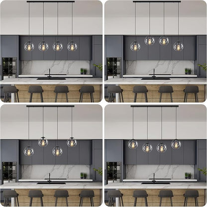 Globe Pendant Light, Modern Hanging Lighting Fixture, Classic Cluster Chandelier with Clear Glass Shades(Black, 4 Lights, 37.4 Inch)