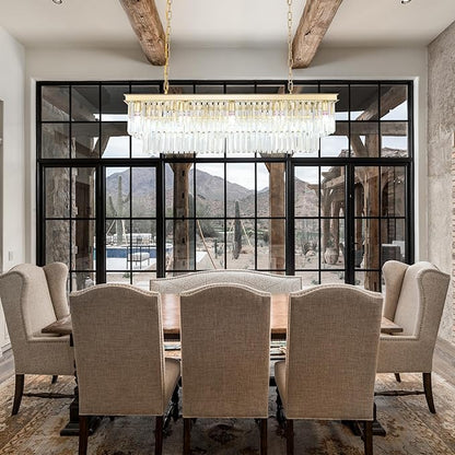 Gold Rectangular Chandelier 40 Inch-10-Light Luxury Crystal Pendant Lighting for Dining Room, Kitchen Island & Bar-Adjustable Height, Flush Mount Ceiling Fixture,Premium Lighting Fixture(Gold, L-40")