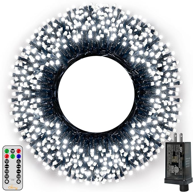 Ollny 500LED 164FT Long Christmas Tree Lights with 8 Modes Remote Timer IP44 Waterproof, Outdoor Christmas Lights for Tree House Yard Outside Xmas Decorations White