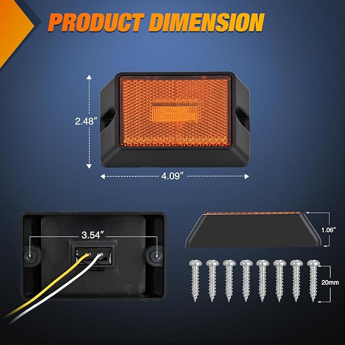 Nilight Side Marker Light 4PCS Square 3LED Red Amber Front Rear Clearance Indicator Lights Reflective Lens Surface Mounted Waterproof for 12V Truck Trailer RV Boat