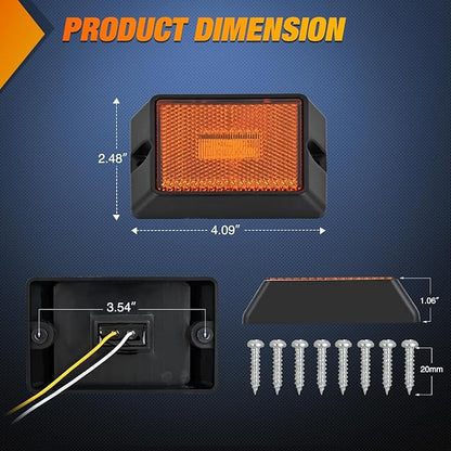 Nilight Side Marker Light 4PCS Square 3LED Amber Front Rear Indicator Clearance Lights Reflective Lens Surface Mounted Waterproof for 12V Truck Trailer Boat RV
