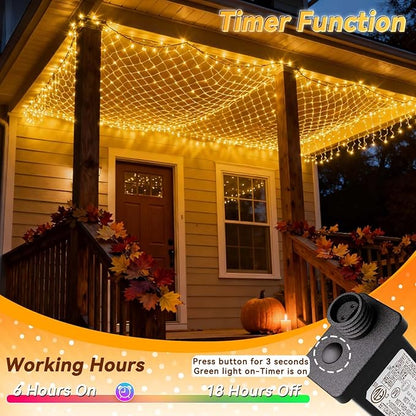 LitHome 10 x 10FT Gazebo Net Lights Outdoor, 280 LED Gazebo Lighting Waterproof, 8 Modes Connectable Christmas Net Lights with Timer, Warm White Mesh Light Plug in for Bushes, Pergolas, Backyard Decor