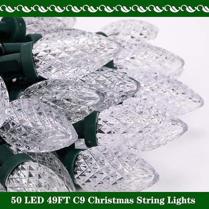 AWQ 50LED 49 FT C9 Christmas String Lights Plug in Fairy Twinkle String Lights 8 Modes Timer Function Waterproof Extendable for Indoor Outdoor Wedding Party Christmas Decoration (50, Warm White)