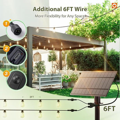addlon 102(96+6) FT Solar String Lights Waterproof,Patio Light Solar Powered with Remote & USB Port 3 Modes, 30+2 LED Shatterproof Bulbs Outdoor Lighting for Camping Backyard Garden