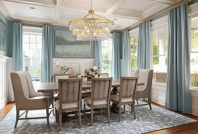 Wellmet 32" Brass Gold Farmhouse Chandelier, Large Modern Crystal Teardrop Chandeliers, Round Light Fixture for Dining Room, Living Room, Bedroom, Kitchen, Hallway, Closet