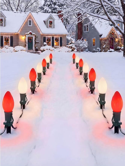 Christmas Multicolor String Lights, Vintage red White Christmas Decor with 26 Red/White Bulbs, 25FT UL Certified C9 Bulb String Lights Connectable for Outdoor Xmas Tree Garden Patio Wedding Decoration