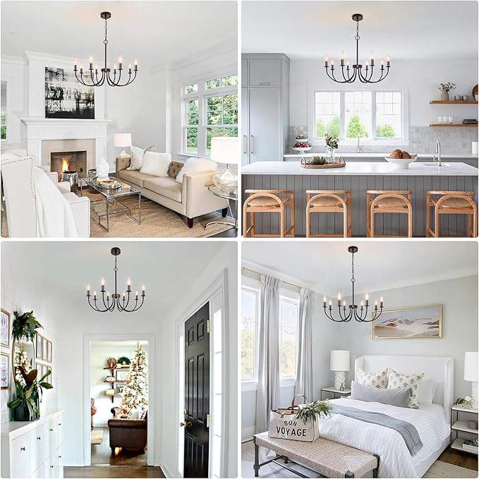 8-Light Farmhouse Chandelier for Dining Room Lighting Fixtures Hanging, Oil Rubbed Bronze Candle Chandelier Rustic Industrial Modern Chandelier for Living Room, Bedroom, Foyer