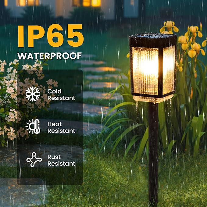 Solar Pathway Lights, 4 Pack Solar Powered Garden Lights Waterproof IP65, 10-40 LM Auto On/Off Outdoor Light for Lawn Patio Walkway Driveway Decor Landscape Lighting (Warm White)