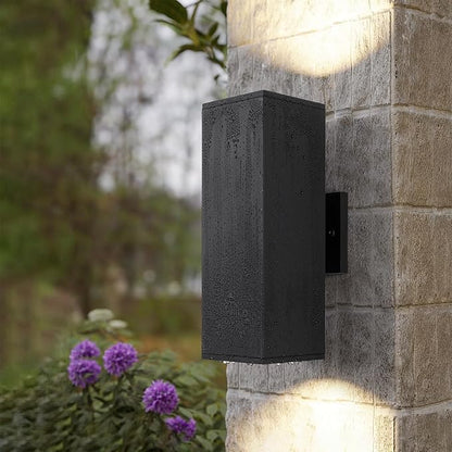 mirrea Modern Outdoor Porch Light Patio Light in 2 Lights with Aluminum Rectangular Tube and Tempered Glass Cover Waterproof Wall Sconce 4 Pack (Matte Black 14")