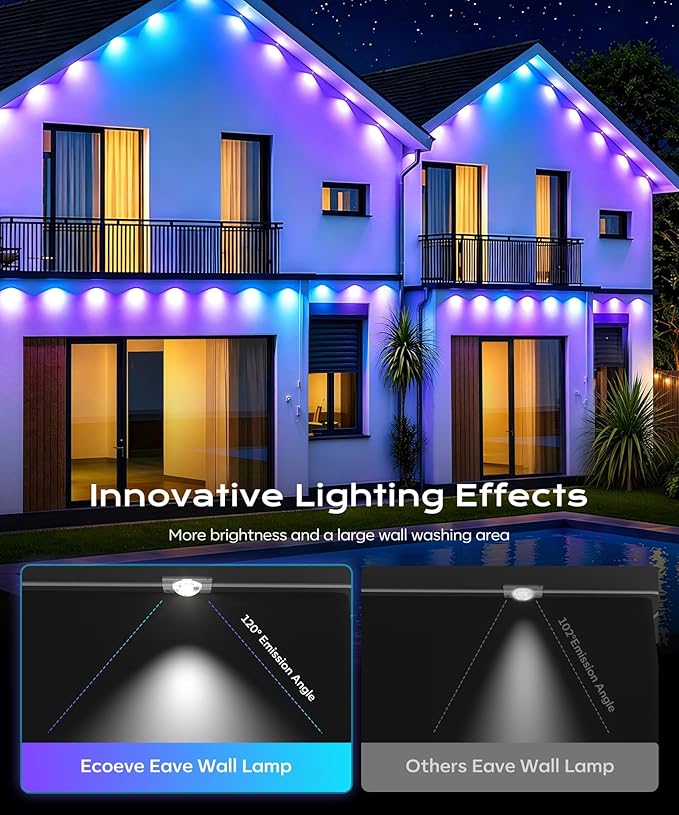 Permanent Outdoor Lights for House,50ft RGB+IC Lights with 16 Million Colors & 50 Scene Modes, App/Remote Control, IP67 Waterproof, DIY Music Sync, for Christmas, Holiday & Party Decor
