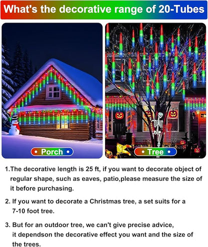 EAGWELL Meteor Shower Lights UL Certified 1080 LEDs 20 Tubes Falling Rain Drop Ramadan Lights Cascading Lights for Xmas Tree Halloween Decorations Wedding Party Holiday Garden Decor, Multicolor