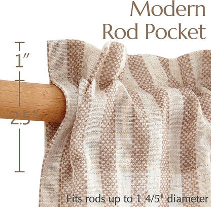 jinchan Striped Linen Kitchen Curtains 24 Inches Length Tier Curtains Farmhouse Modern Cafe Style Small Window Treatments Airy Light Filtering Rod Pocket for Living Room Bathroom 2 Panels Tan