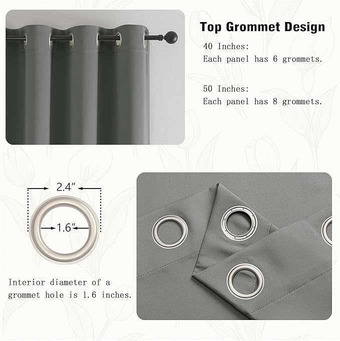 Simplebrand Light Grey Kitchen Valances for Windows 18 Inches Long 2 Pack, Room Darkening Window Valances for Living Room, Grommet Short Straight Drape Kitchen Curtains for Bedroom Kids Room, 40Wx18L