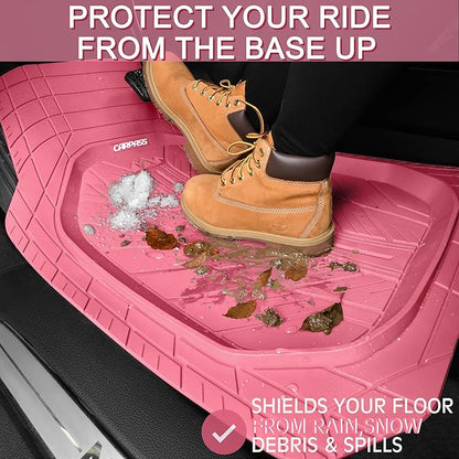 CAR PASS DeepDish Pink Floor Mats for Cars Full Set,Heavy Duty Rubber Car Mats 3-Piece,Universal Waterproof Trim-to Fit Automotive Floor Mats for Truck Van SUV, Durable All-Weather Car Mats (Pink)