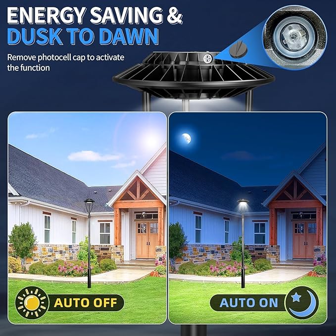 ADUB LED Post Light with Photocell, 60W 48W 36W Adjustable LED Post Top Light 3000K 4000K 5000K CCT Tunable, ETL Listed Outdoor Pole Light, IP65 Lamp Post Fixture Commercial Lighting, AC100-277V