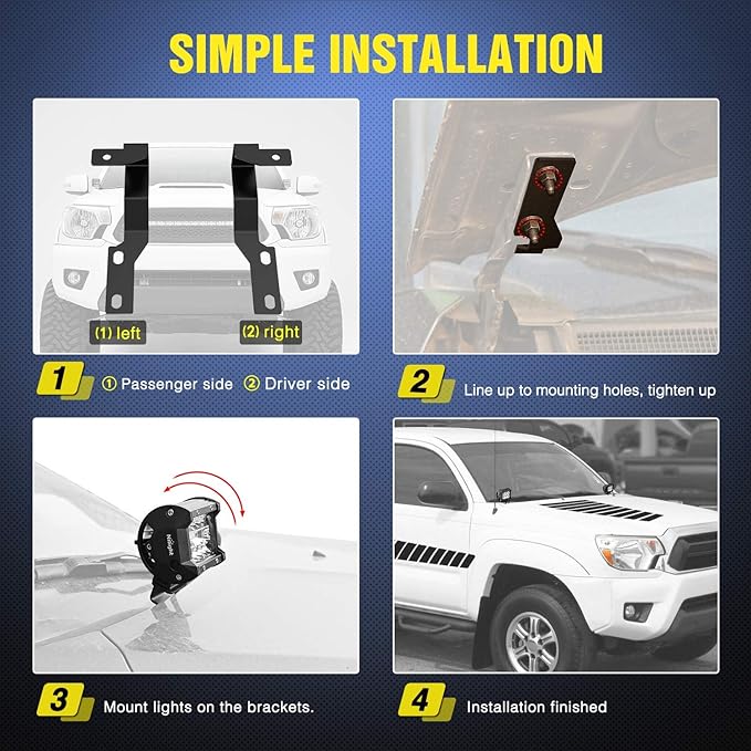 Nilight Ditch Light Brackets Auxiliary Offroad Work LED Pod A-Pillar Hood Mounts on 2nd Gen Tacoma 2005 2006 2007 2008 2009 2010 2011 2012 2013 2014 2015