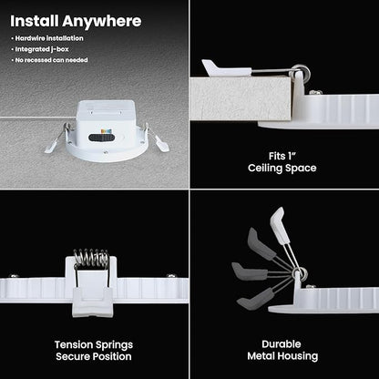 Feit Electric 6" LED Canless Recessed Downlights with Tethered Jbox, Slim, 65W Replacement, Dimmable, 5CCT Adjustable White, 90 CRI, 850 Lumens, LEDR6XT/6WYCA/6, 6 Pack