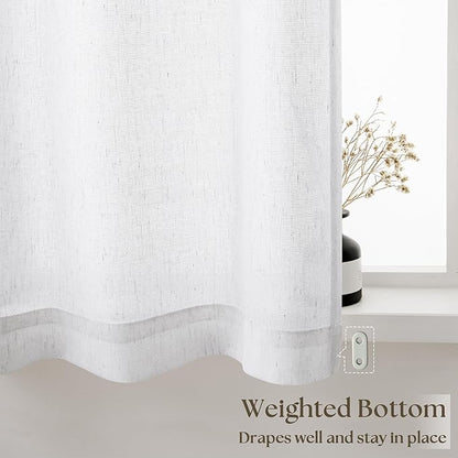 White Linen Kitchen Window Curtains 2 Panels Rod Pocket Linen Cafe Curtains 24 Inch Length Light Filtering Semi Sheer Boho Off White Short Tier Drapes for Small Window Basement Bathroom RV 26Wx24L