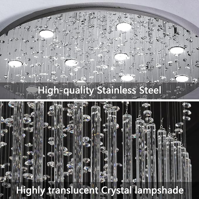 HAIXIANG W20 x H40 Crystal Glam Chandelier Long Light Chandeliers with Dimmable Light Bulbs High Ceiling Light Fixtures for Foyer Entryway Living Room Stair Silver