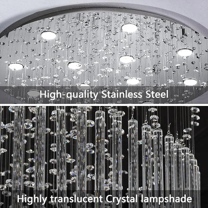 HAIXIANG W20 x H40 Crystal Glam Chandelier Long Light Chandeliers with Dimmable Light Bulbs High Ceiling Light Fixtures for Foyer Entryway Living Room Stair Silver
