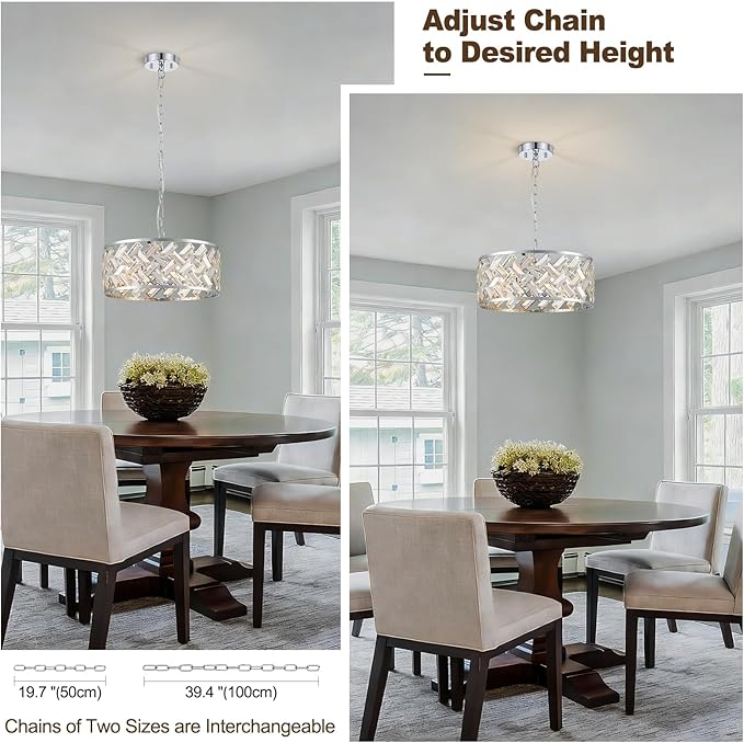 Chrome Crystal Chandelier, 4-Light Morden Dining Room Light Fixture,15.16" Round Semi Flush Mount Chandeliers for Kitchen Foryer Entryway Hallway Living Room Bedroom (ETL Listed)