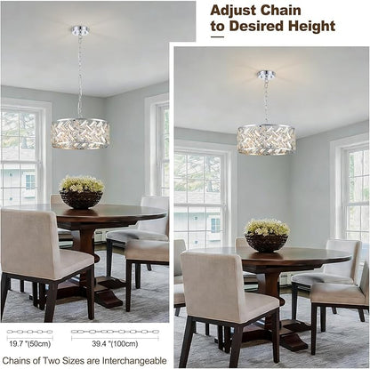 Chrome Crystal Chandelier, 4-Light Morden Dining Room Light Fixture,15.16" Round Semi Flush Mount Chandeliers for Kitchen Foryer Entryway Hallway Living Room Bedroom (ETL Listed)
