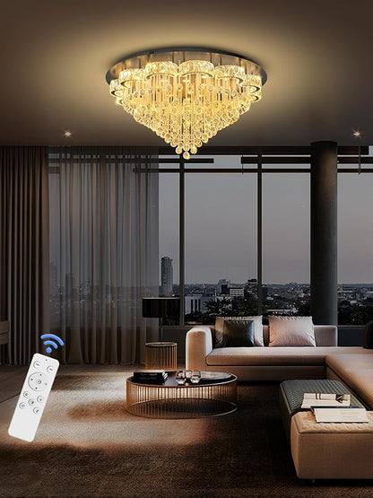 Flashing God 48inches Crystal Chanderliers for Living Room Entryway Modern Crystal Folwer Ceiling Light for Foyer Interior LED Dimmable Lighting 2700k 4500k 6000k