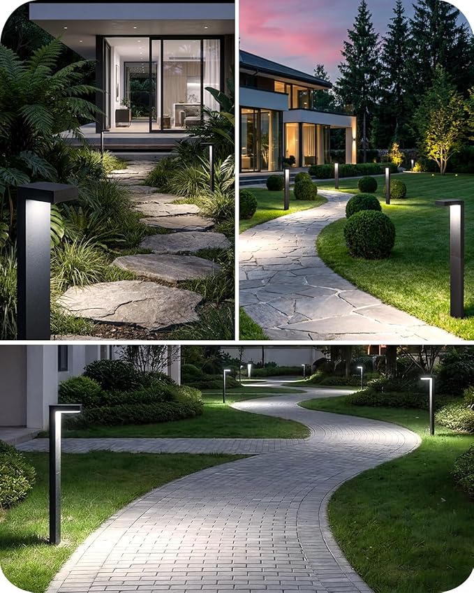 Low Voltage Landscape Lights, 2 Pack Outdoor LED Pathway Light, Wired Path Lighting for Walkway, Garden, IP65 Waterproof, 150LM, 4000K, Modern Cast-Aluminum, Black