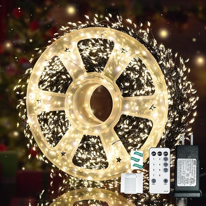 Fairy Lights Plug in 3000LED 195Ft Warm Christmas Wreath Lights with Timer Remote Waterproof Firecracker Firefly Cluster Twinkle String Light for Bedroom Graland Party Tree Decor Black Wire