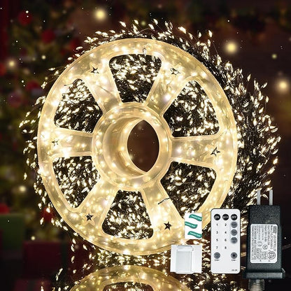 Fairy Lights Plug in 3000LED 195Ft Warm Christmas Wreath Lights with Timer Remote Waterproof Firecracker Firefly Cluster Twinkle String Light for Bedroom Graland Party Tree Decor Black Wire