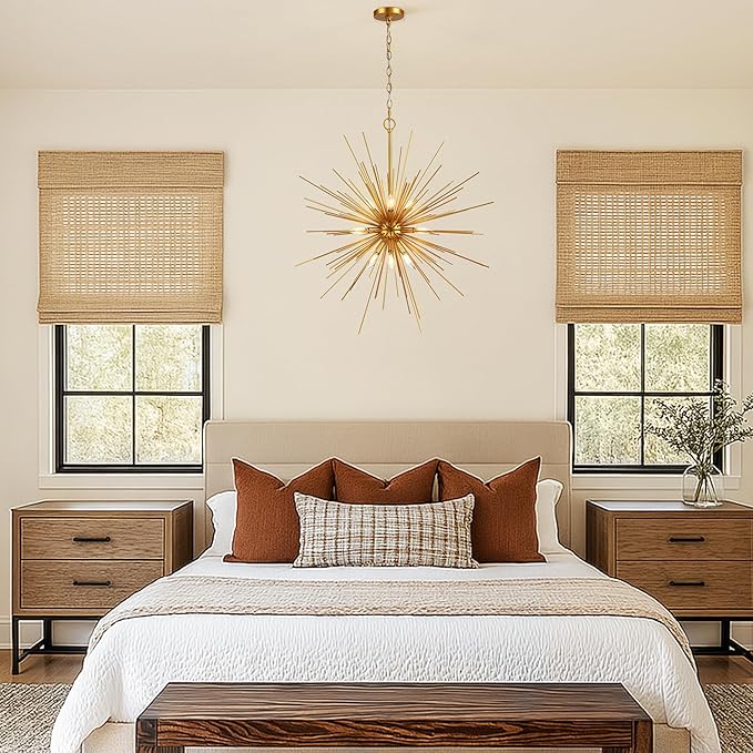 Untrammelife 33in Modern Gold Sputnik Chandelier, 9-Light Starburst Pendant Light Fixture, Mid-Century Firework Ceiling Fixture for Entryway, Dining Room, Living Room, Bedroom, Kitchen