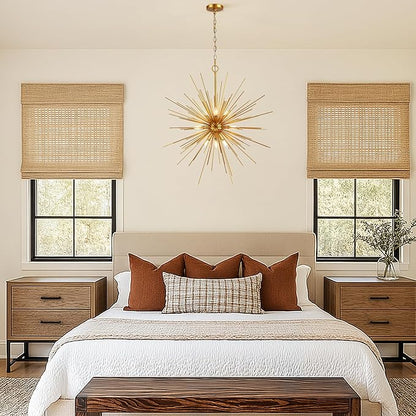Untrammelife 33in Modern Gold Sputnik Chandelier, 9-Light Starburst Pendant Light Fixture, Mid-Century Firework Ceiling Fixture for Entryway, Dining Room, Living Room, Bedroom, Kitchen