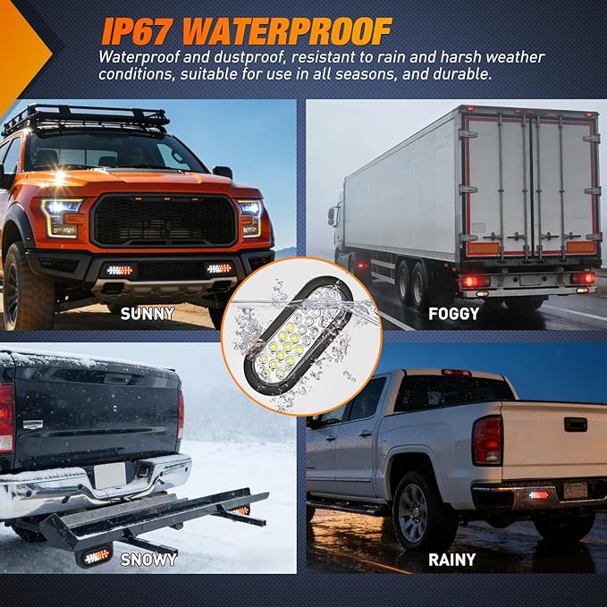Nilight Strobe Light 2PCS 6Inch Oval 24 LED Red White Recessed Rubber Grommet Marker Clearance Road Flare Emergency Warning Lights IP67 Waterproof for Trailer Truck Pickup Camper RV Boat