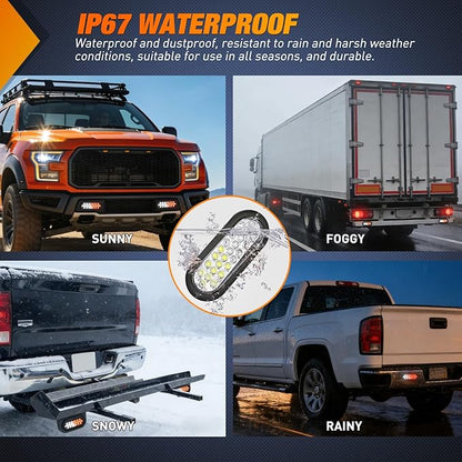 Nilight Strobe Light 2PCS 6Inch Oval 24 LED Red White Recessed Rubber Grommet Marker Clearance Road Flare Emergency Warning Lights IP67 Waterproof for Trailer Truck Pickup Camper RV Boat