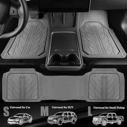 CAR PASS Floor Mats for Cars M-L Size, Heavy Duty Rubber Floor Mats with Trunk Cargo Liner, Universal Trim-to Fit Automotive Floor mats for Truck Van SUV Waterproof All Weather Car Mats All Gray