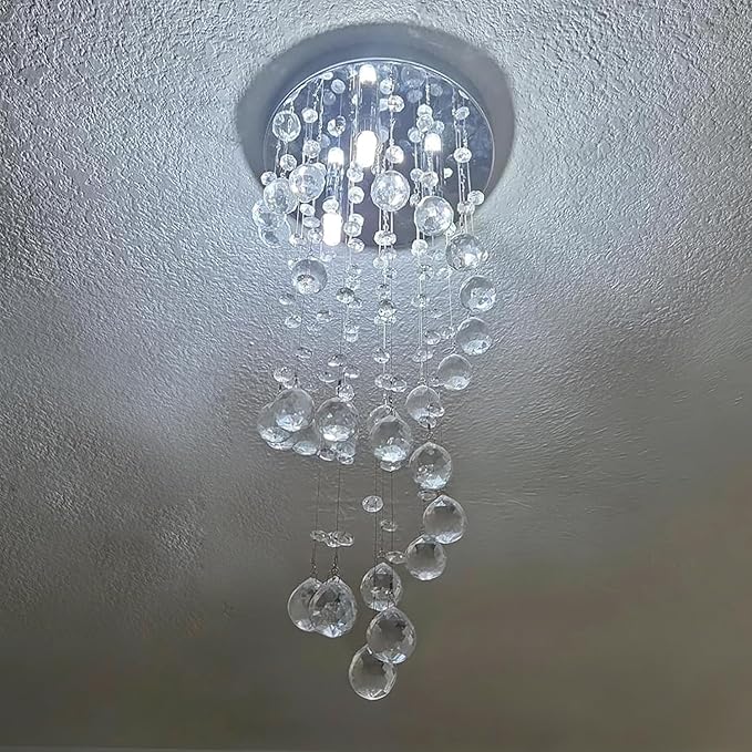 3-Lights Spairal Crystal Chandelier,Modern Raindrop Light Fixture Pendant Ceiling Mount Lamp Lighting Fixtures for LivingRoom, Bedroom, Bathroom D9“ X H21.3”