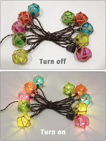 8.5 Ft Nautical Fishing Float String Lights, Plug in Beach Themed Buoy Lights Set of 10 LED Tiki Bar Lights Indoor Home Decor and Outdoor Patio Decorations-Multicolor