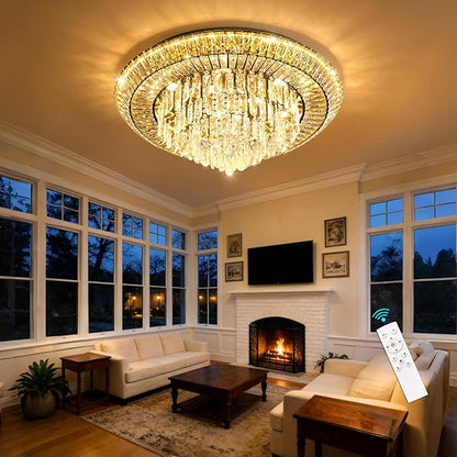 Modern Black Crystal Chandelier LED Ceiling Light Fixture Raindrop Chandeliers Dimmable Lighting for Living Room Dining Room Entryway Bedroom