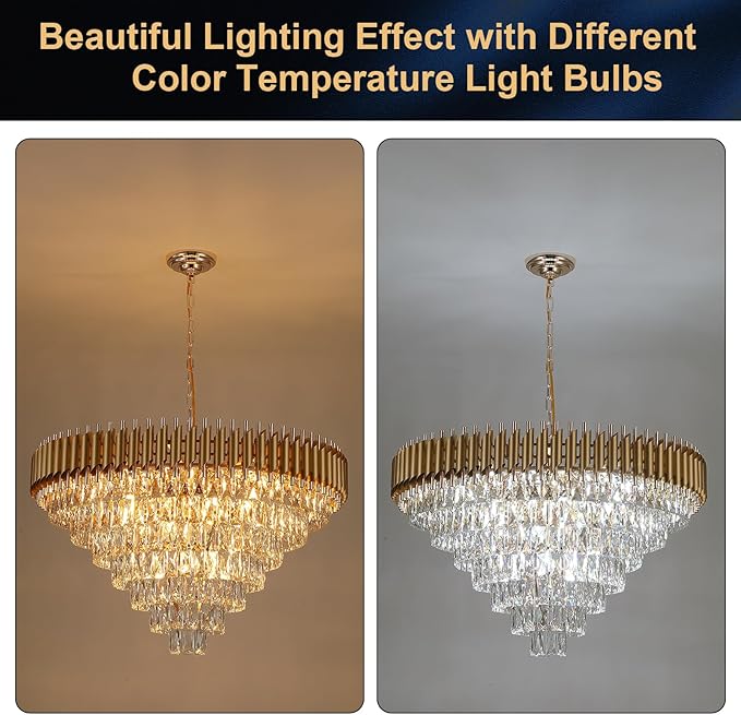 35'' Large Foyer Chandeliers Modern Gold Crystal Chandeliers for Staircase 22 Light Luxury Chandelier 7-Tier K9 Crystal Round Chandelier with Adjustable Chain for High Ceiling Entry Living Room