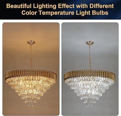 35'' Large Foyer Chandeliers Modern Gold Crystal Chandeliers for Staircase 22 Light Luxury Chandelier 7-Tier K9 Crystal Round Chandelier with Adjustable Chain for High Ceiling Entry Living Room