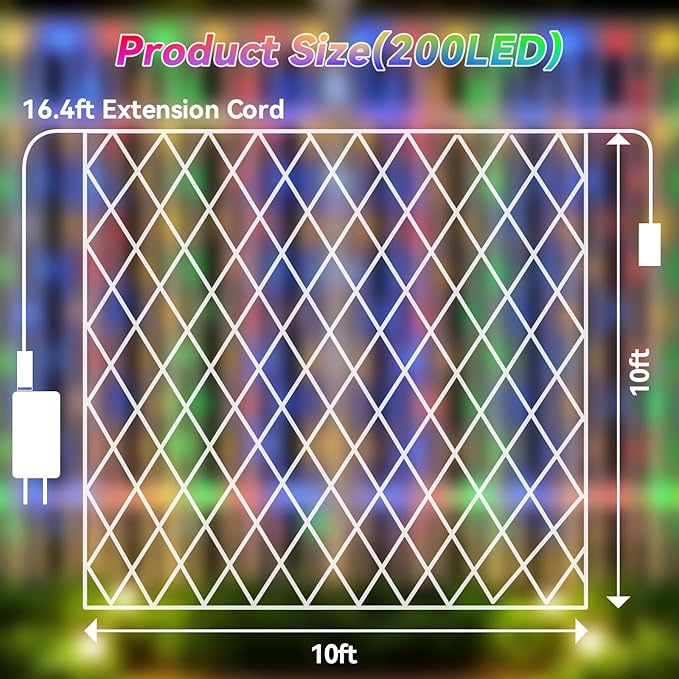 LitHome 10 x 10FT Gazebo Net Lights Outdoor, 200 LED Gazebo Lighting Waterproof, 8 Modes Connectable Net Lights with Timer, Multicolor Christmas Mesh Light Plug in for Bushes, Pergolas, Garden Decor