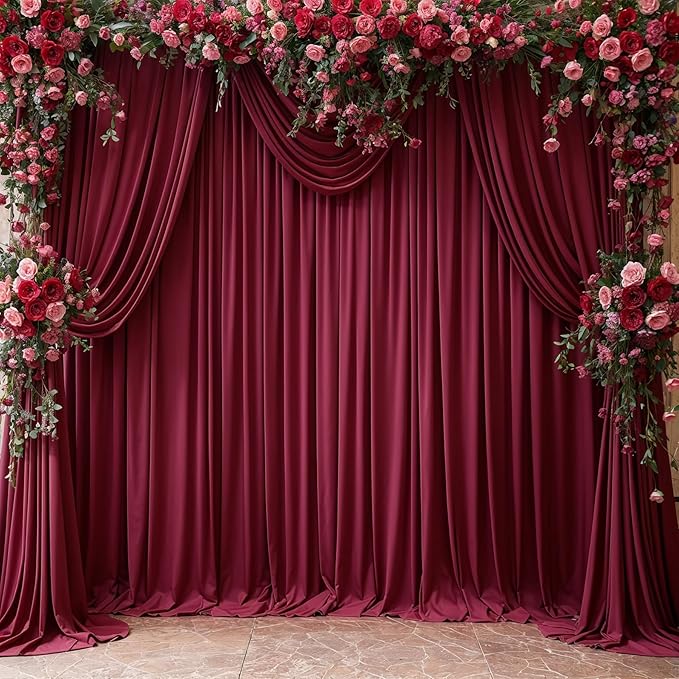 6 Panels Burgundy Backdrop Curtains for Wedding Party Wrinkle Free Backdrops Curtain Drapes Fabric Decorations Maroon Photo Back Drop for Baby Shower Photography Stage Reception 30ft(W) x 12ft(H)