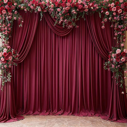 6 Panels Burgundy Backdrop Curtains for Wedding Party Wrinkle Free Backdrops Curtain Drapes Fabric Decorations Maroon Photo Back Drop for Baby Shower Photography Stage Reception 30ft(W) x 12ft(H)