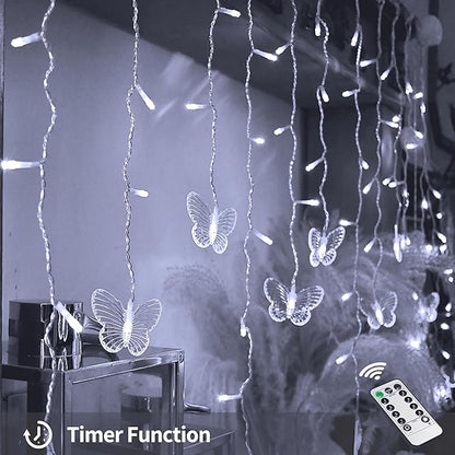 YOLIGHT Butterfly Curtain Lights 13ft 96 LED Twinkle Fairy Light Curtain String Lights with Remote, Butterfly Hanging Decoration for Bedroom Dorm Wall Patio Party Wedding Halloween Christmas (White)