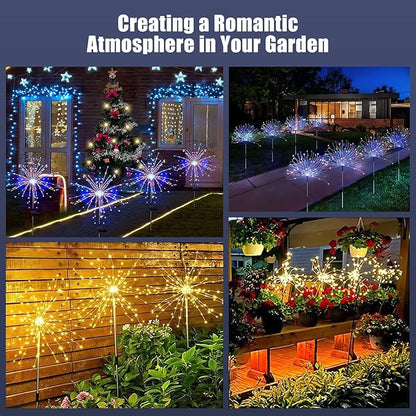DONGULI Outdoor Solar Garden Lights, 120 LEDs 8 Lighting Modes 6 Packs Waterproof Solar Fireworks Light Sparklers for Patio Walkway Yard Courtyards Pathway Christmas Party Decorations