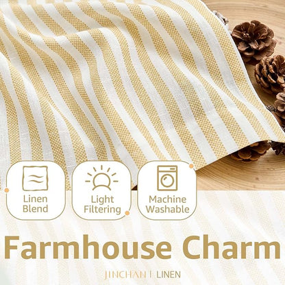 jinchan Striped Linen Kitchen Curtains 45 Inches Tier Curtains Farmhouse Modern Cafe Style Small Window Treatments Airy Light Filtering Rod Pocket for Living Room Bathroom 2 Panels Mustard Yellow