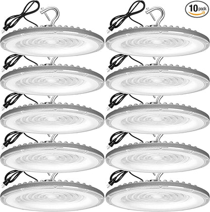 XYCN 10 Pack 150W UFO Led High Bay Light 6000K Daylight,120VAC,Commercial Bay Lighting,IP66 Waterproof,21050LM,650W MH/HPS with Plug Area Lighting for Warehouse/Shop/Workshop/Barn/Gym/Factory