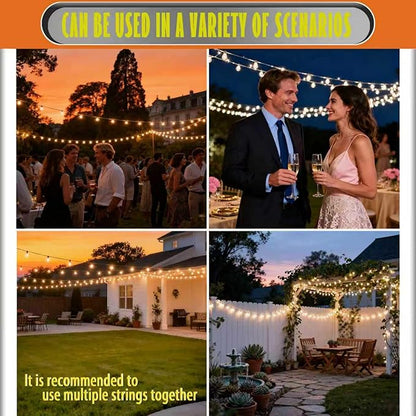 Outdoor Solar Waterproof Light String, 50FT Wire and 25+1 LED shatterproof Bulbs, dimmable Light Cannon with Remote Control, Suitable for Courtyard, Terrace, Balcony, Party Decoration Lighting