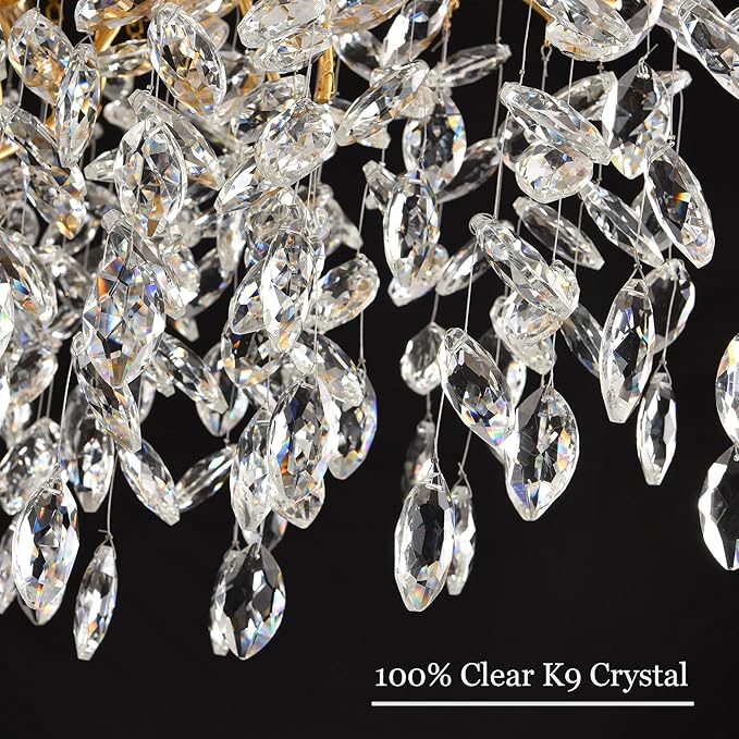 Modern Crystal Tree Branch Chandelier, D23.7'' Round Gold Raindrop Indoor Hanging Ceiling Lighting Fixture for Dining Room Living Room Bedroom Foyer 8 Lights